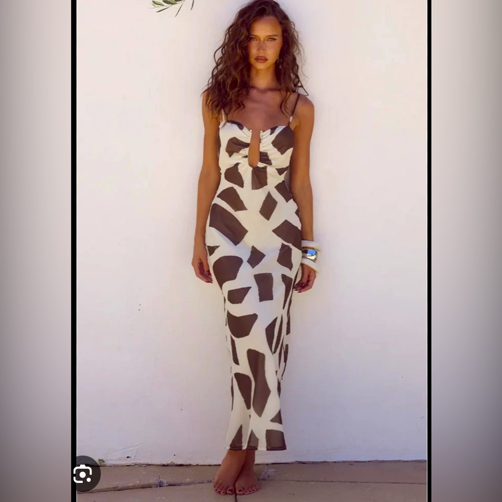 Stylish Brown and White Maxi Dress